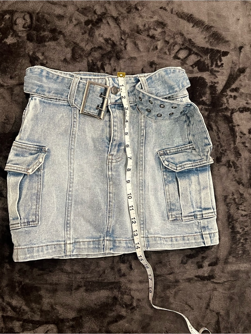 SO Juniors Belted Denim Cargo Mini Skirt Y2K Utility Size 3 / 26W EUC